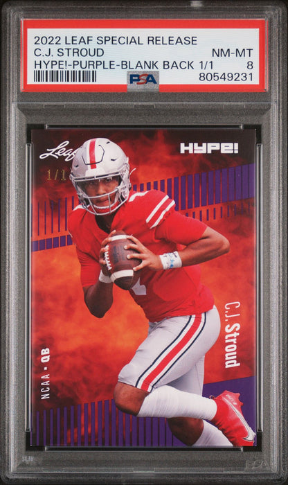 PSA 8 C.J. Stroud 2022 Leaf Hype! #81 Purple Blank Back 1/1 Rookie Card Houston Texans