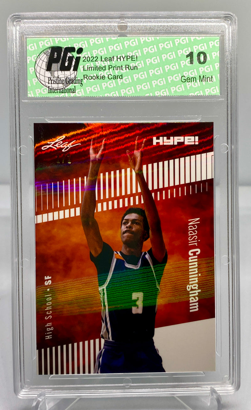 Naasir Cunningham 2022 Leaf HYPE! #73A White Shimmer 1 of 1 Rookie Card PGI 10