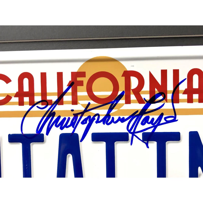 "Back to the Future" Christopher Lloyd Signed Delorean Movie Car License Plate Framed Collage BAS