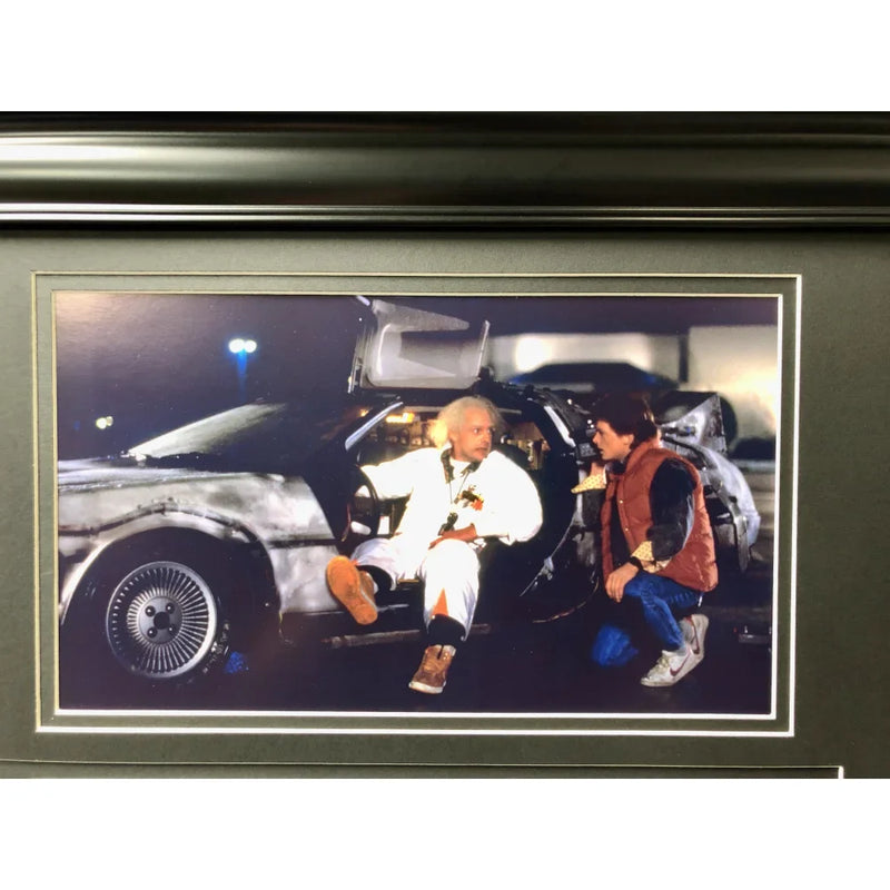 "Back to the Future" Christopher Lloyd Signed Delorean Movie Car License Plate Framed Collage BAS