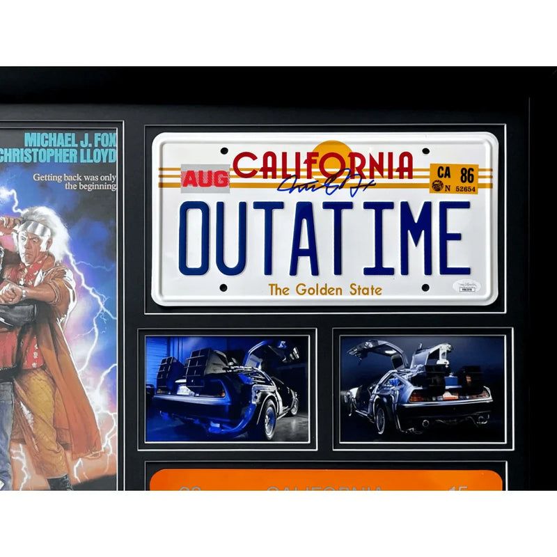 "Back to the Future" Delorean Michael J. Fox / Christopher Lloyd Autographed License Plate Framed