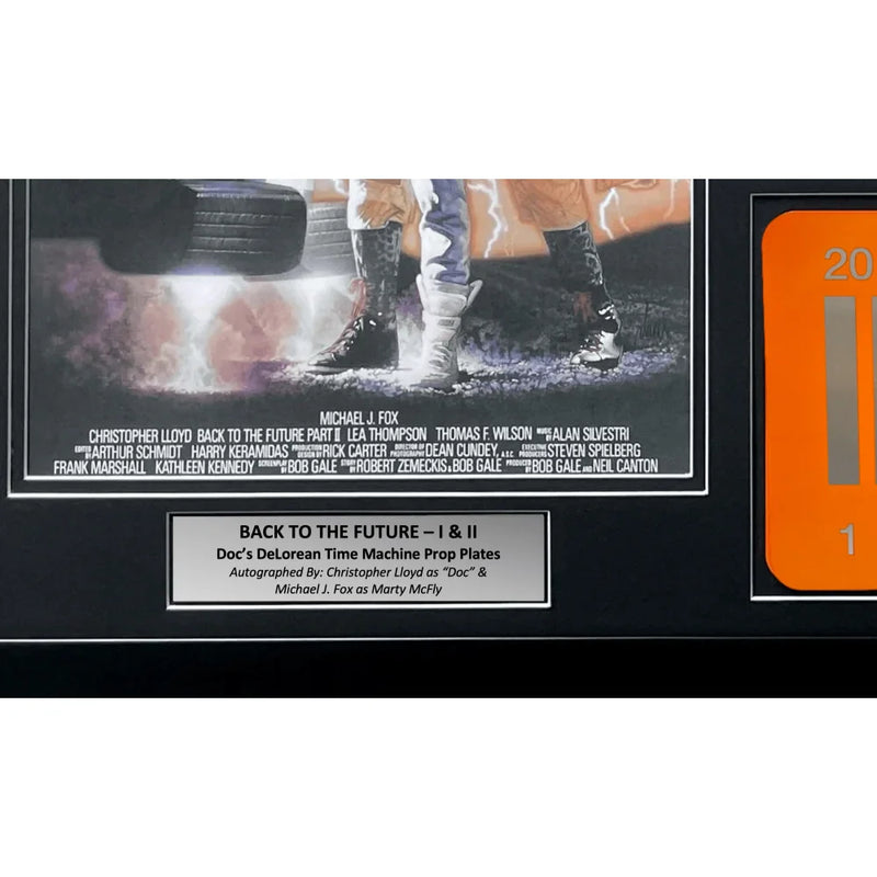 "Back to the Future" Delorean Michael J. Fox / Christopher Lloyd Autographed License Plate Framed