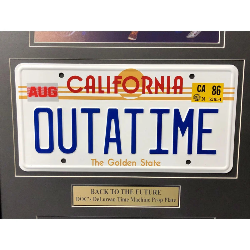 "Back to the Future" Delorean Movie Car License Plate Framed Collage Michael J. Fox Christopher