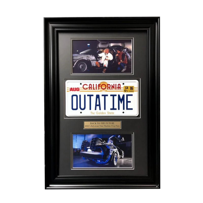 "Back to the Future" Delorean Movie Car License Plate Framed Collage Michael J. Fox Christopher