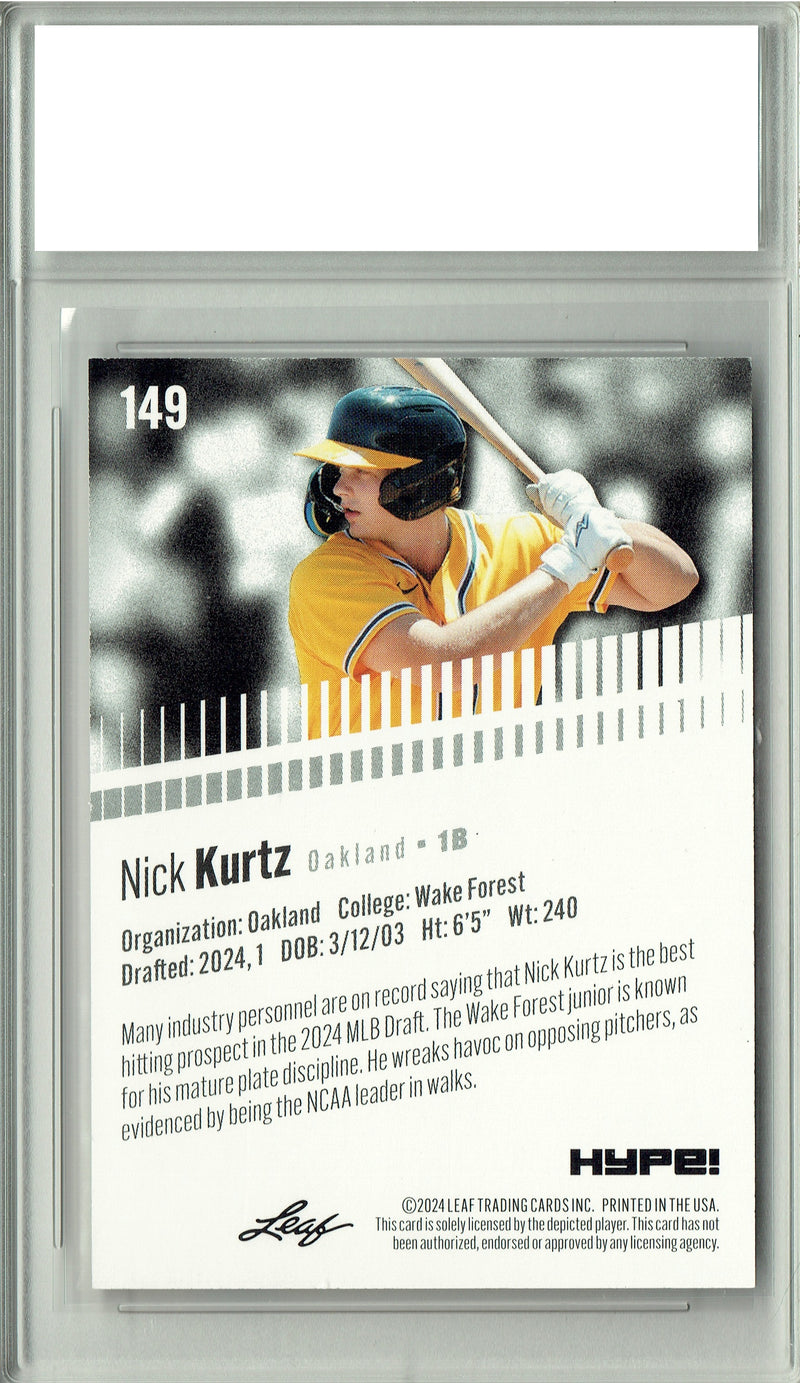 Nick Kurtz 2024 Leaf HYPE! #149 Purple SP Just 10 Made Certified Mint+ Rookie Card Oakland Athletics