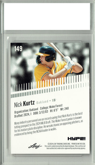 Nick Kurtz 2024 Leaf HYPE! #149 Orange Shimmer 1 of 1 Rookie Card PGI 10