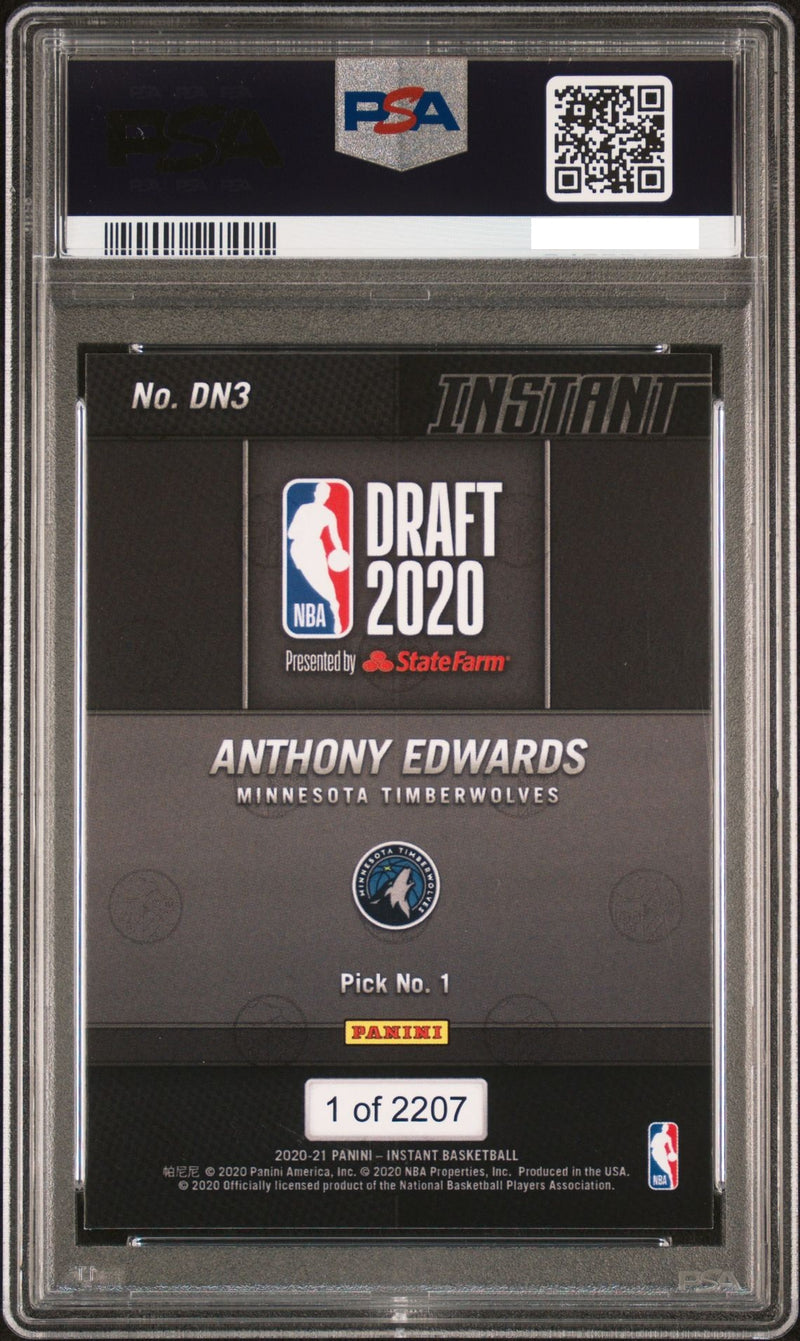 PSA 10 Anthony Edwards 2020 Panini Instant #DN3 Draft Night Rookie Card Minnesota Timberwolves