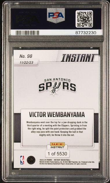 PSA 9 Victor Wembanyama 2023 Panini Instant #98 Rim Rocking Slam Rookie Card San Antonio Spurs