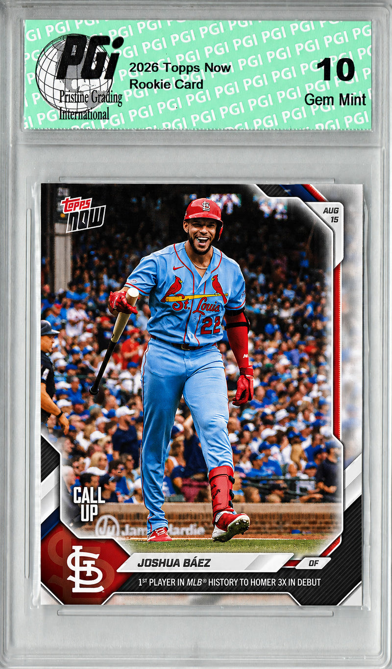 Joshua Baez Rookie Card 2026 Topps Now #555 Limited Print Run, PGI 10, St. Louis Cardinals Baseball