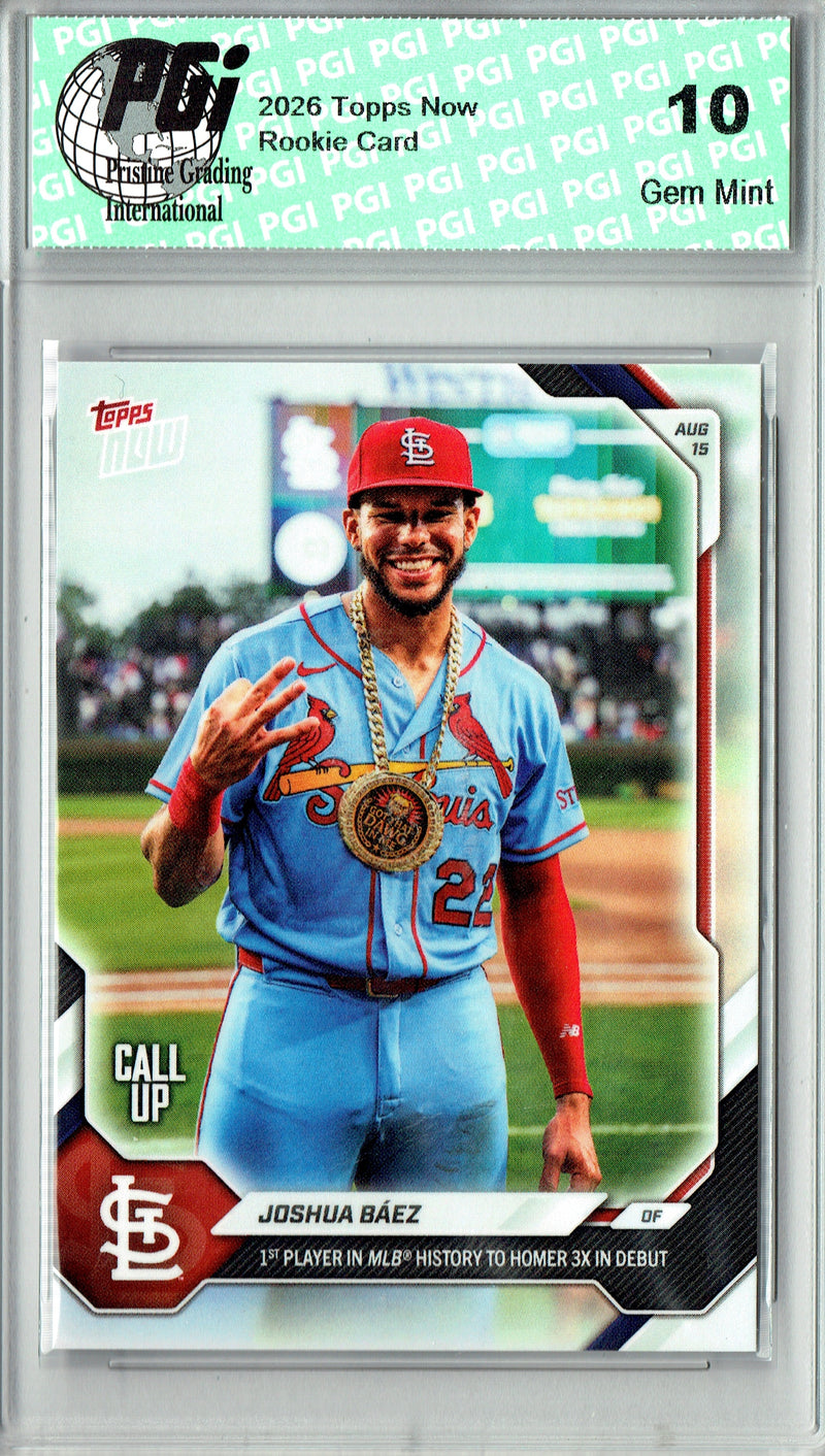 Joshua Baez Rookie Card 2026 Topps Now #555-SP Photo Variation SP, PGI 10, St. Louis Cardinals Baseball