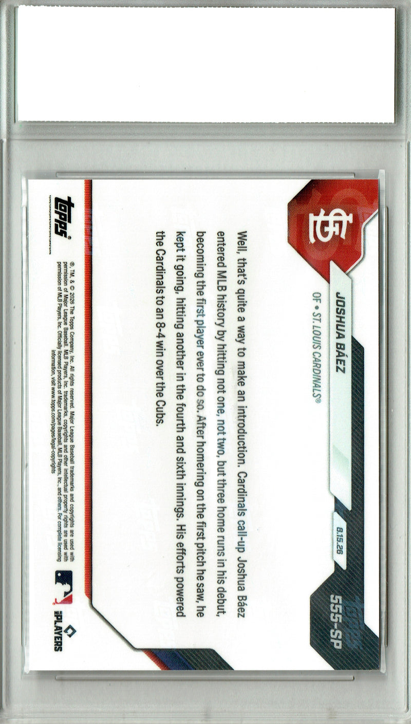 Joshua Baez Rookie Card 2026 Topps Now #555-SP Photo Variation SP, PGI 10, St. Louis Cardinals Baseball