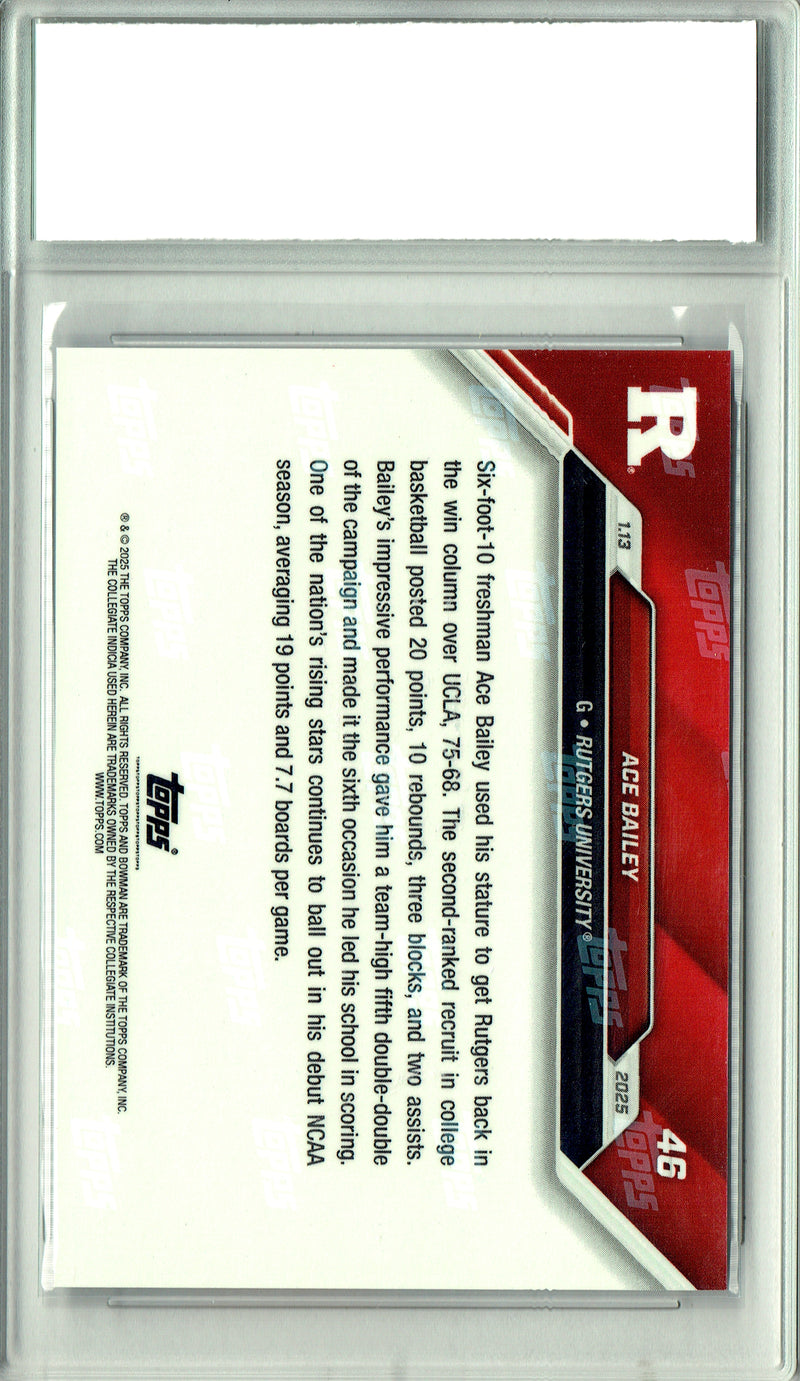 Ace Bailey Rookie Card 2025 Bowman University Now #46 PRISTINE, PGI 10, Utah Jazz Basketball