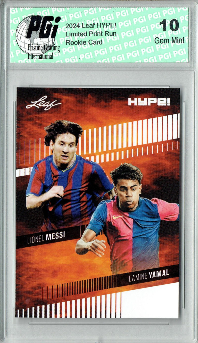 Lionel Messi/Lamine Yamal 2024 Leaf HYPE! #175 Barca Generations Rookie Card PGI 10