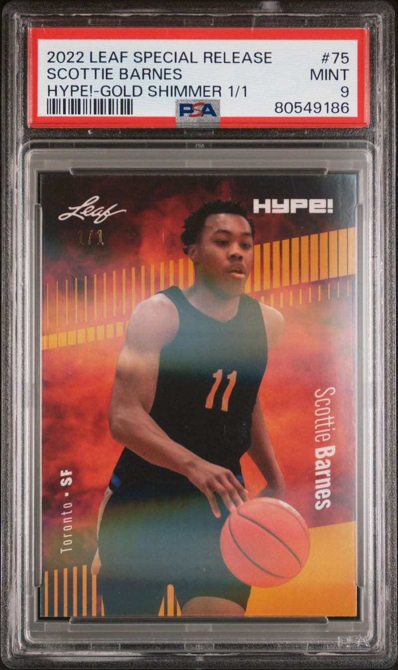 Scottie Barnes PSA 9 2022 Leaf Hype! #75 Gold Shimmer 1/1 Rookie Card Toronto Raptors
