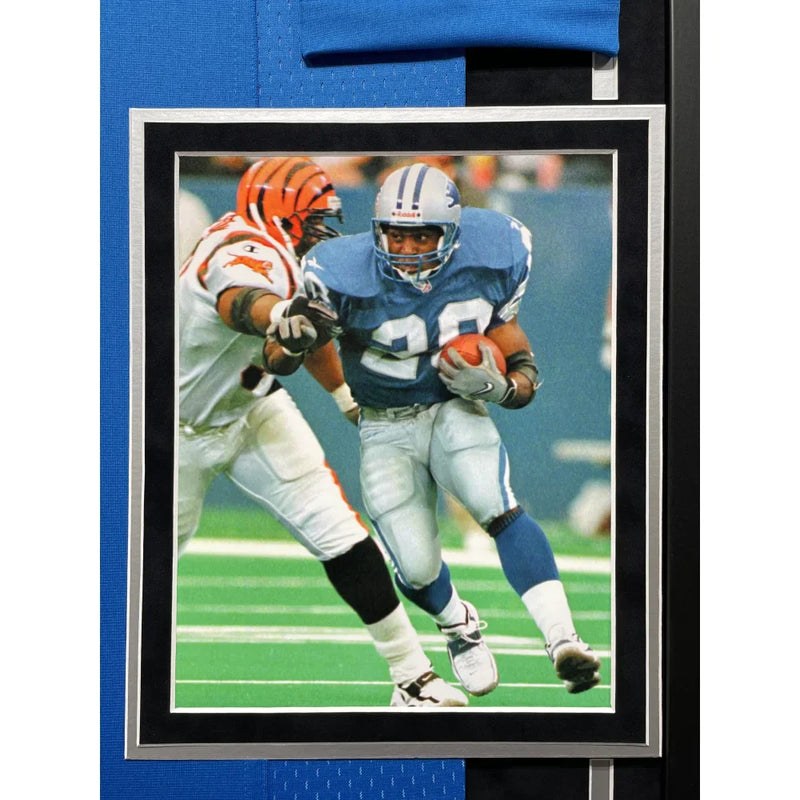 Barry Sanders Autographed Detroit Lions Jersey Framed BAS Signed Memorabilia Blue