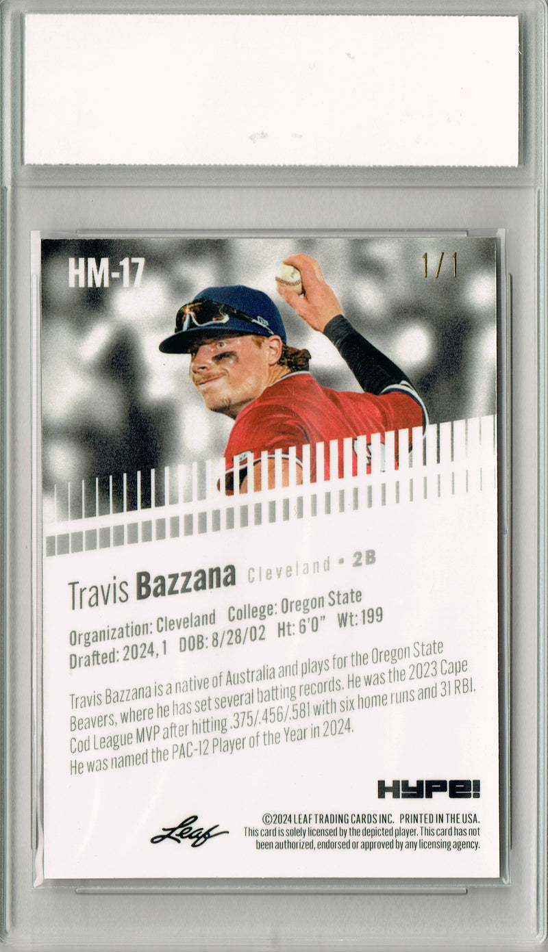 Travis Bazzana Rookie Card 2024 Leaf HYPE! #HM-17 Metal 1/1 Gold, PGI 10, Cleveland Guardians Baseball