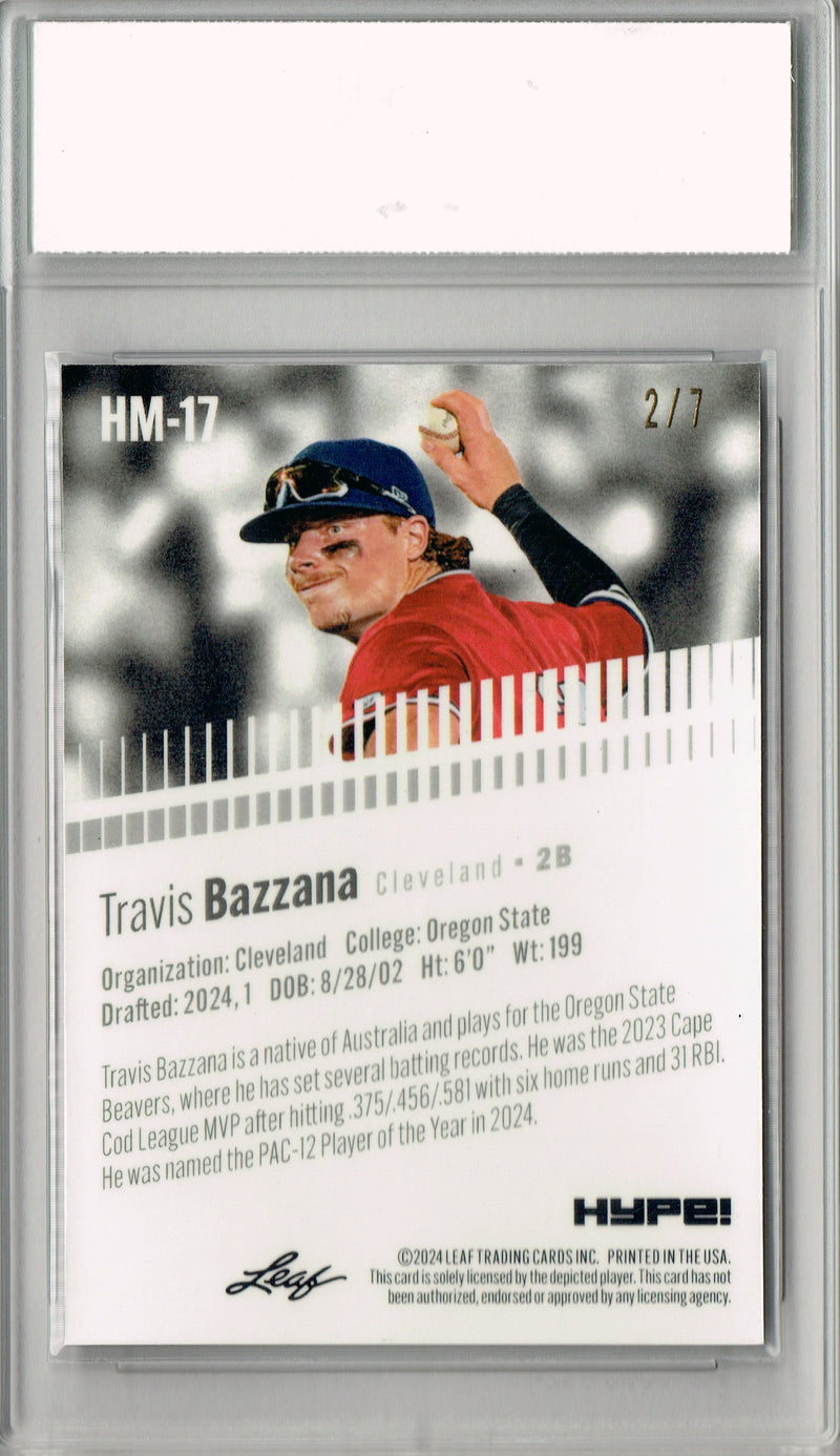 Travis Bazzana Rookie Card Cleveland Pro Baseball Trading Card 2024 Leaf HYPE! Metal #HM-17 Black Only 7 Made PGI 10