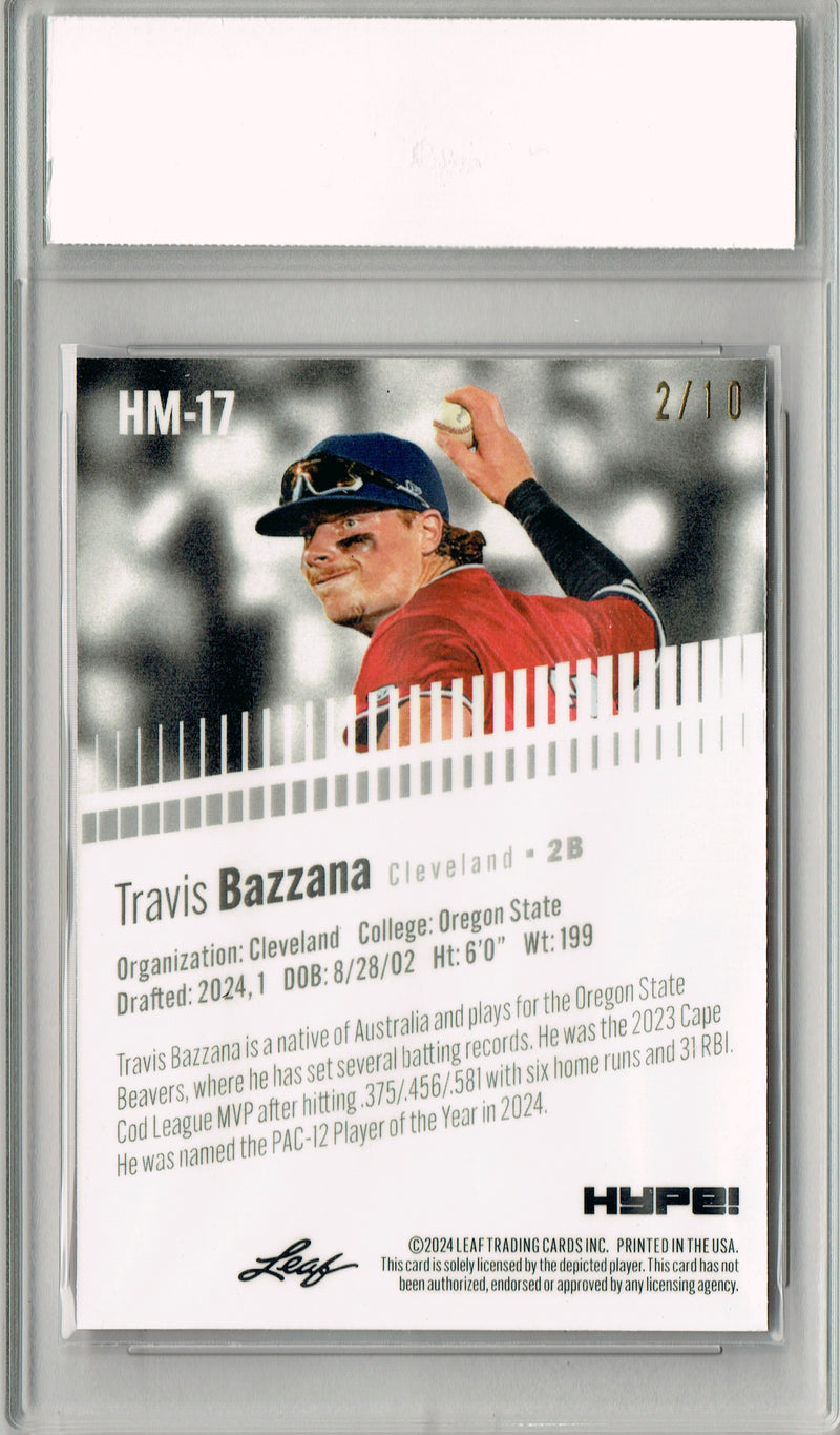 Travis Bazzana 2024 Leaf HYPE! Metal #HM-17 Pink Only 10 Made Rookie Card PGI 10