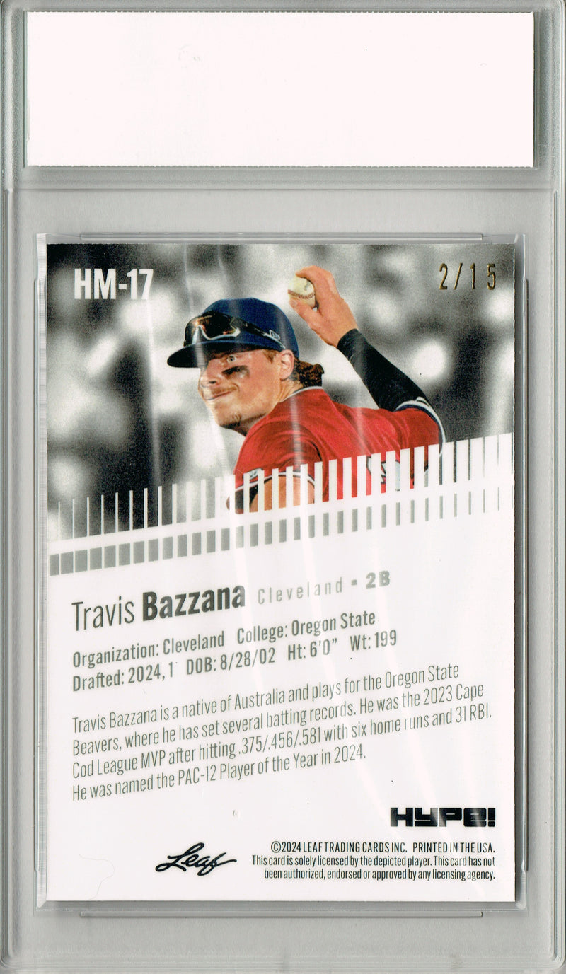 Travis Bazzana Rookie Card Cleveland Pro Baseball Trading Card 2024 Leaf HYPE! Metal #HM-17 Purple Only 15 Made PGI 10