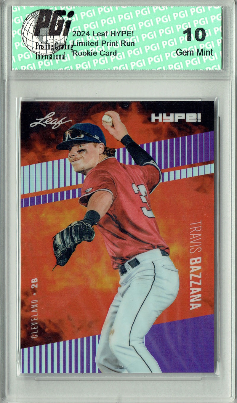 Travis Bazzana Rookie Card Cleveland Pro Baseball Trading Card 2024 Leaf HYPE! Metal #HM-17 Purple Only 15 Made PGI 10