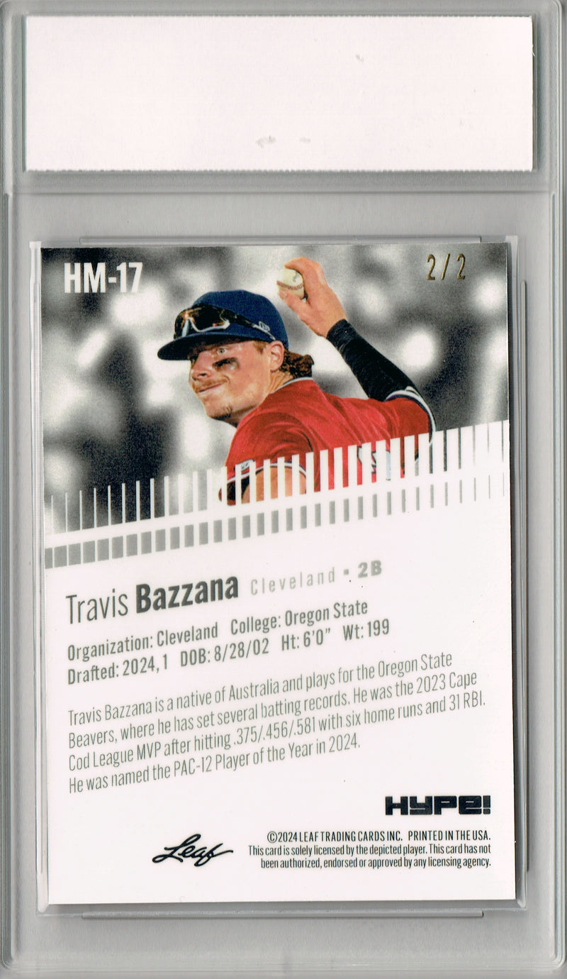 Travis Bazzana Rookie Card Cleveland Pro Baseball Trading Card 2024 Leaf HYPE! Metal #HM-17 Red Only 2 Made PGI 10