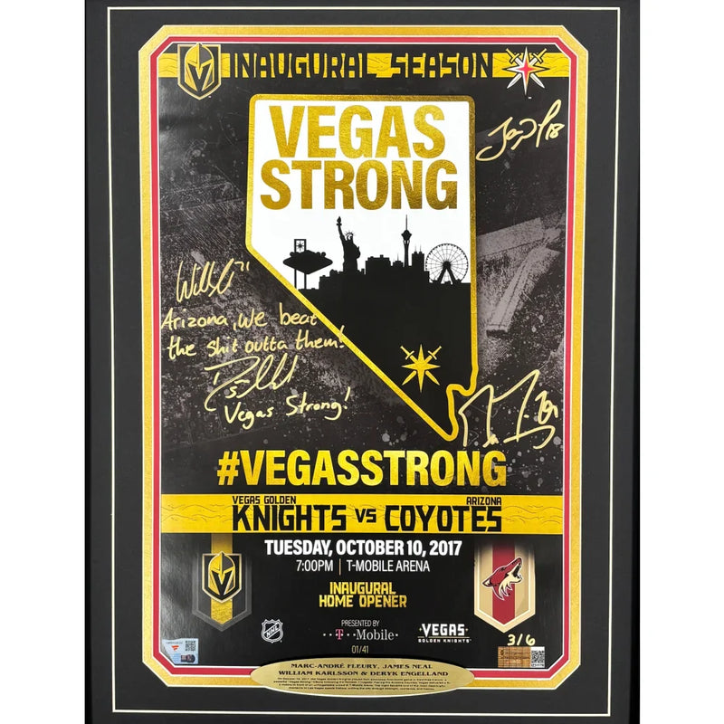Marc-Andre Fleury Neal Karlsson Engelland Signed 1st Poster 2017 Vegas Golden Knights Framed Strong