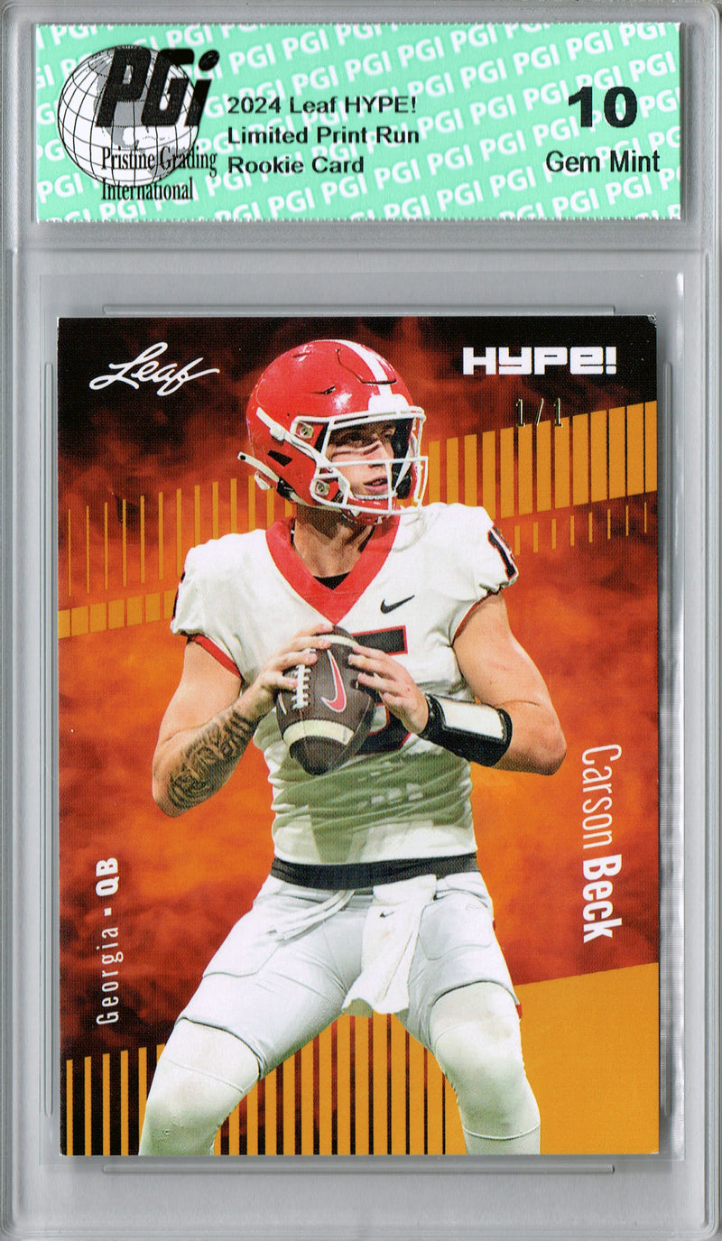 Carson Beck Rookie Card Georgia / Arizona PGI 10 Gem Mint Football Trading Card 2024 Leaf HYPE! #139 Gold Blank Back 1/1