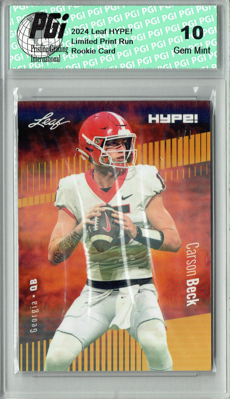 Carson Beck Rookie Card Georgia / Arizona PGI 10 Gem Mint Football Trading Card 2024 Leaf HYPE! #139 Gold Shimmer 1/1
