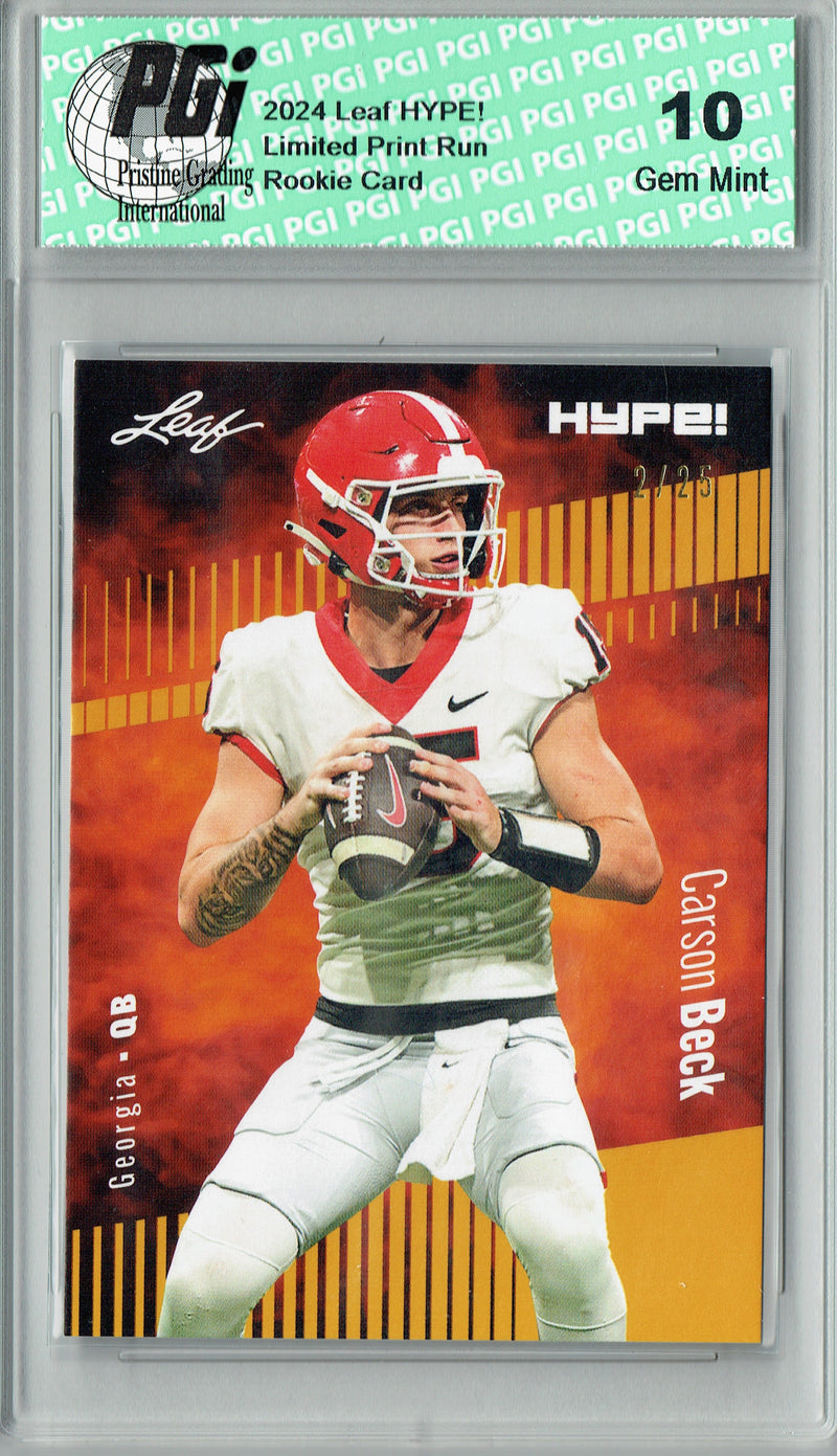 Carson Beck Rookie Card Georgia / Arizona PGI 10 Gem Mint Football Trading Card 2024 Leaf HYPE! #139 Gold SP 25 Made