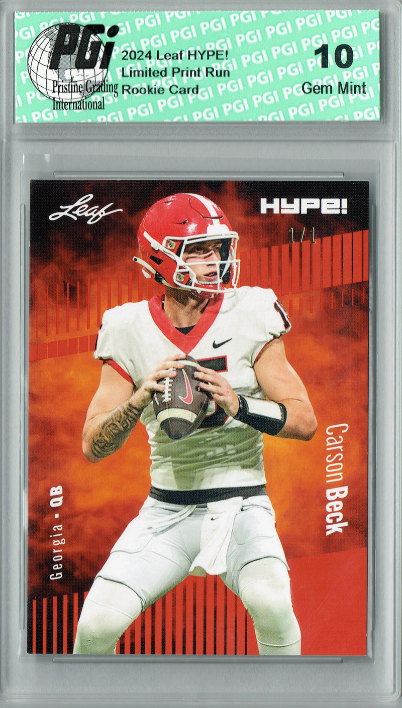 Carson Beck Rookie Card Georgia / Arizona PGI 10 Gem Mint Football Trading Card 2024 Leaf HYPE! #139 Orange Blank Back 1/1