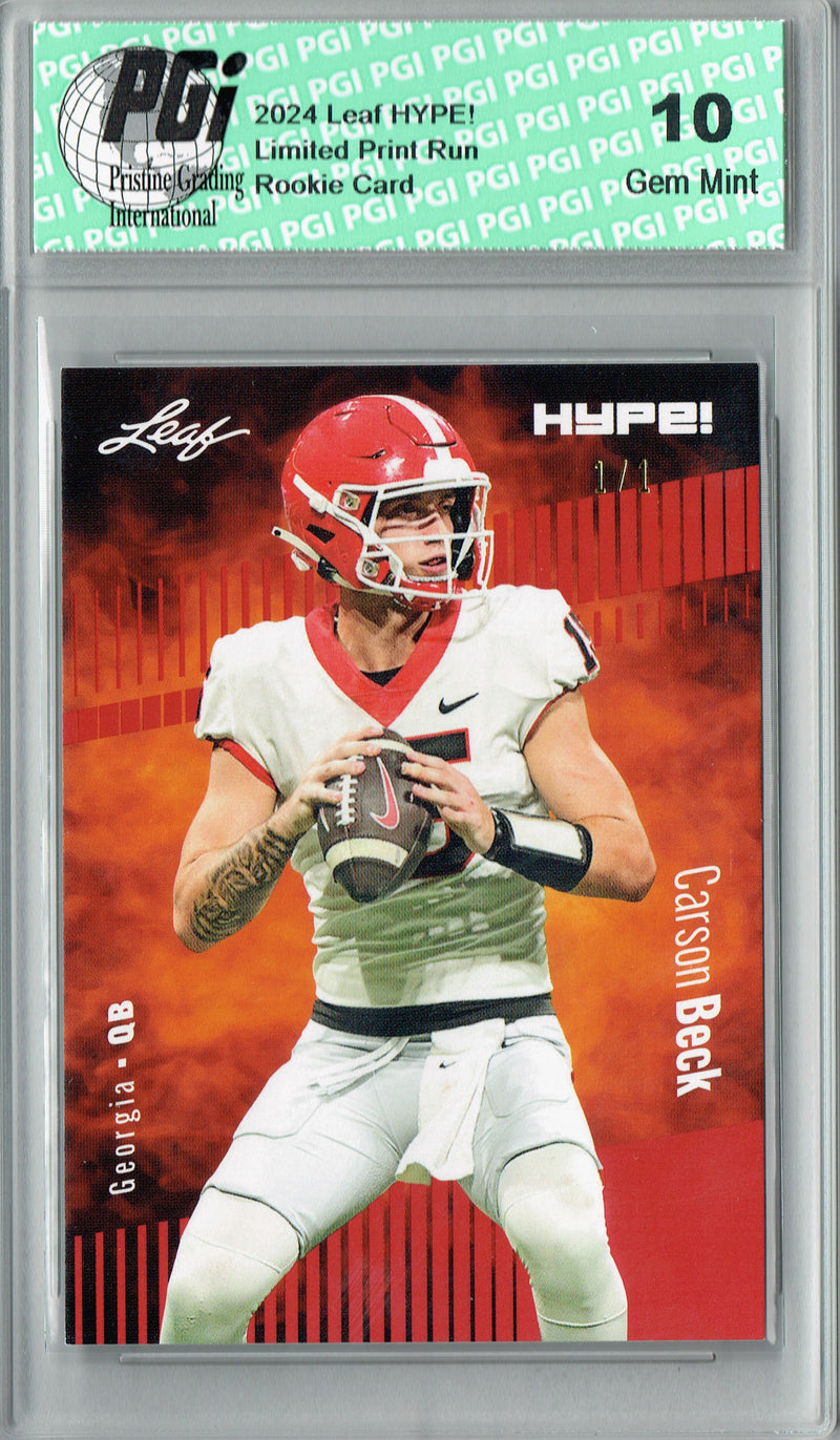 Carson Beck Rookie Card Georgia / Arizona PGI 10 Gem Mint Football Trading Card 2024 Leaf HYPE! #139 Red Blank Back 1/1