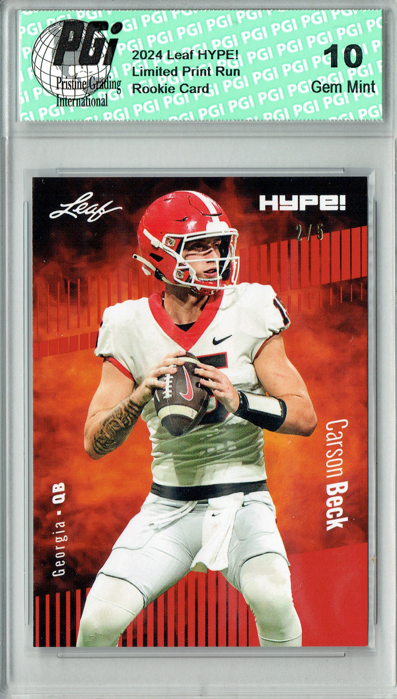 Carson Beck 2024 Leaf HYPE! #139 Red SP 5 Made Rookie Card PGI 10