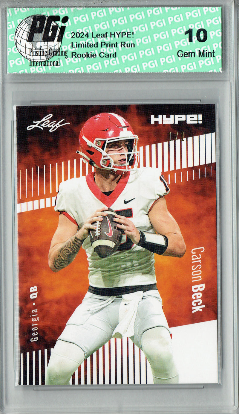 Carson Beck Rookie Card Georgia / Arizona PGI 10 Gem Mint Football Trading Card 2024 Leaf HYPE! #139 White Blank Back 1/1