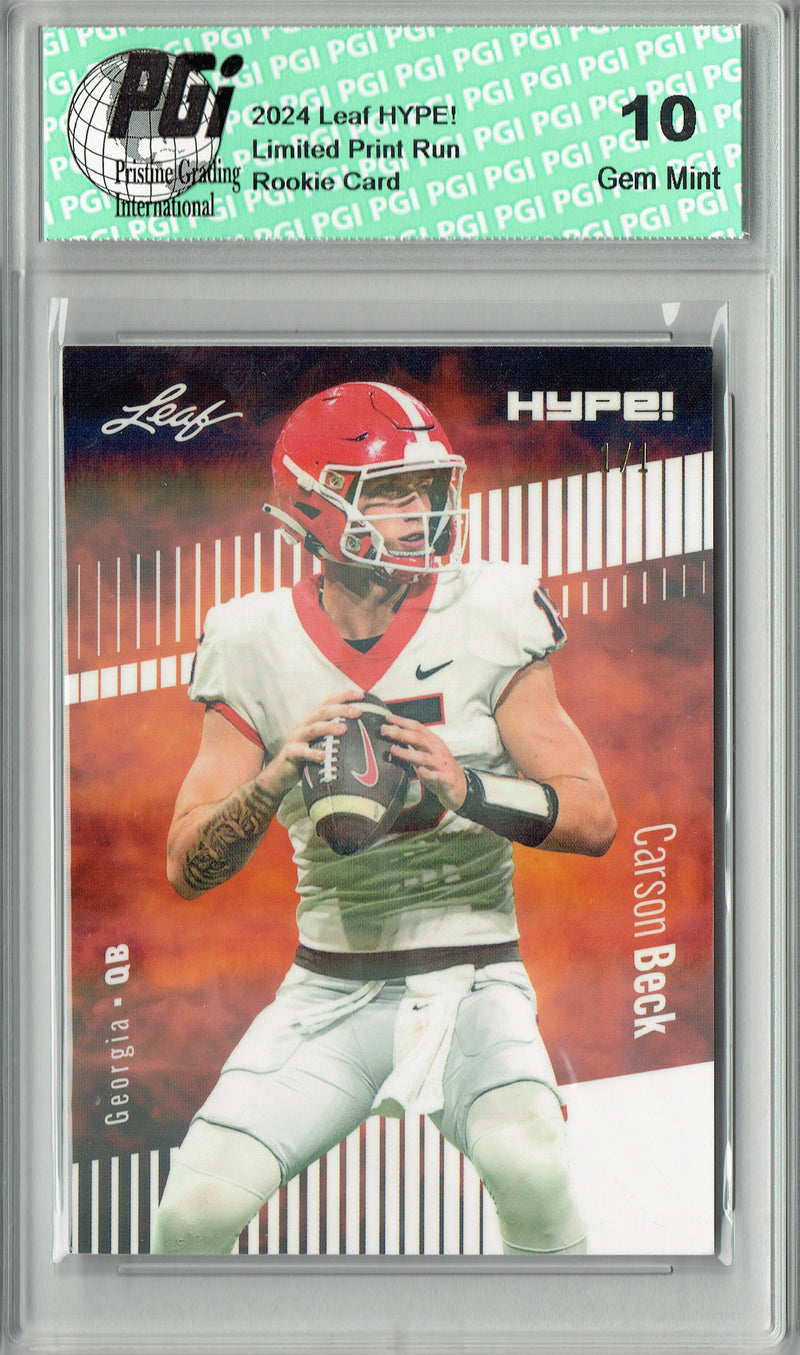 Carson Beck Rookie Card Georgia / Arizona PGI 10 Gem Mint Football Trading Card 2024 Leaf HYPE! #139 White Shimmer 1/1