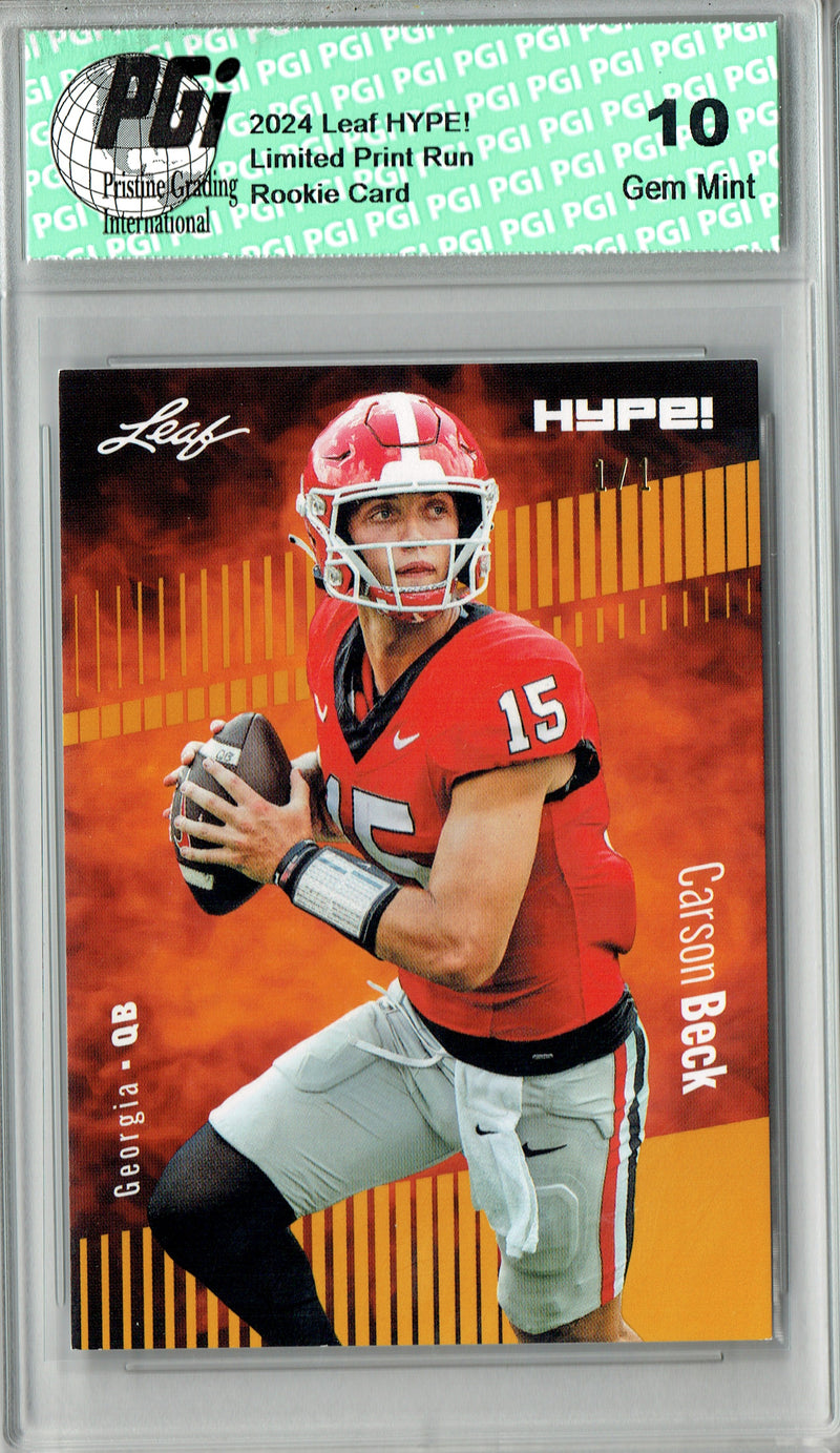 Carson Beck Rookie Card Georgia / Arizona PGI 10 Gem Mint Football Trading Card 2024 Leaf HYPE! #139A Gold Blank Back 1/1