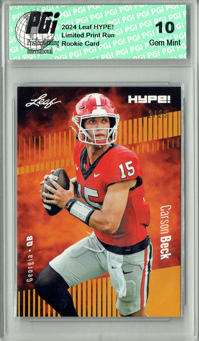 Carson Beck Rookie Card Georgia / Arizona PGI 10 Gem Mint Football Trading Card 2024 Leaf HYPE! #139A Gold SP 25 Made