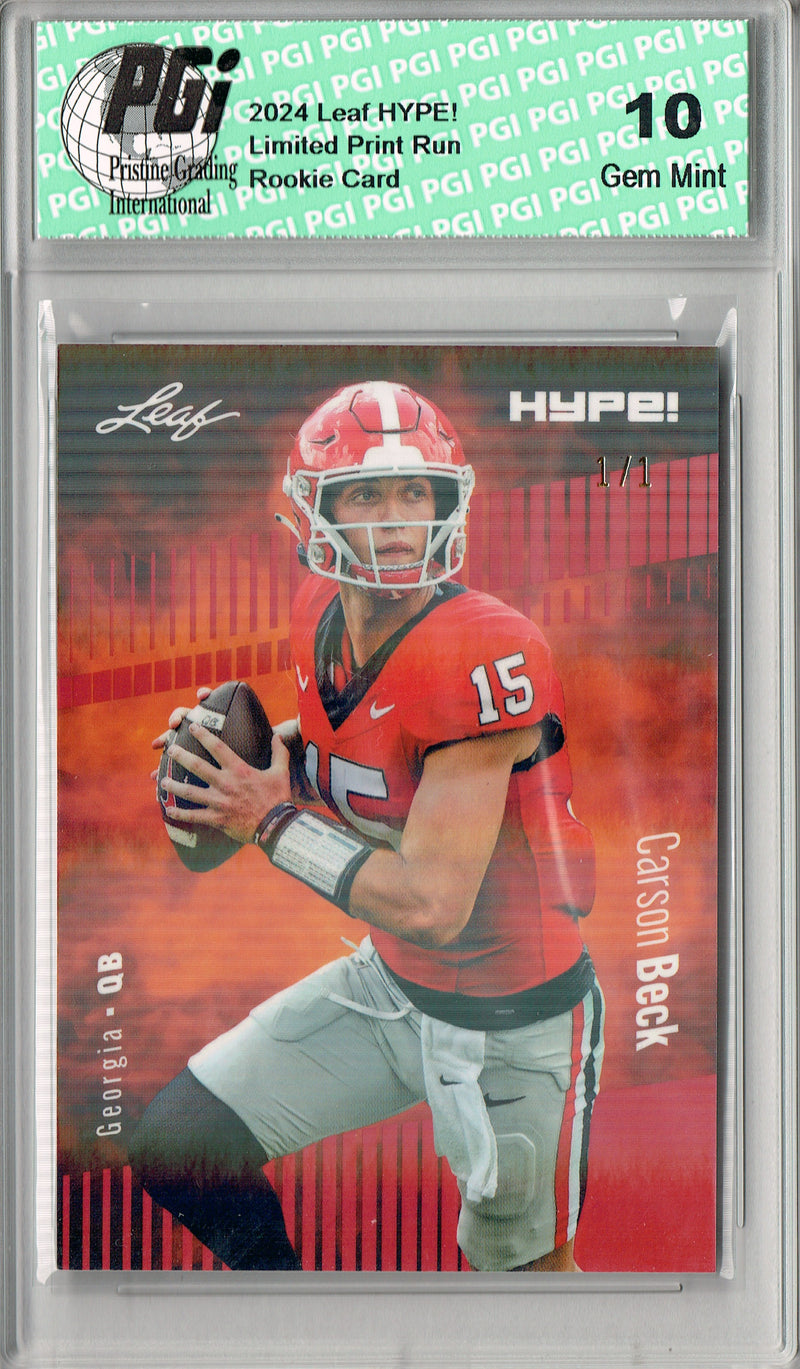 Carson Beck Rookie Card Georgia / Arizona PGI 10 Gem Mint Football Trading Card 2024 Leaf HYPE! #139A Red Shimmer 1/1