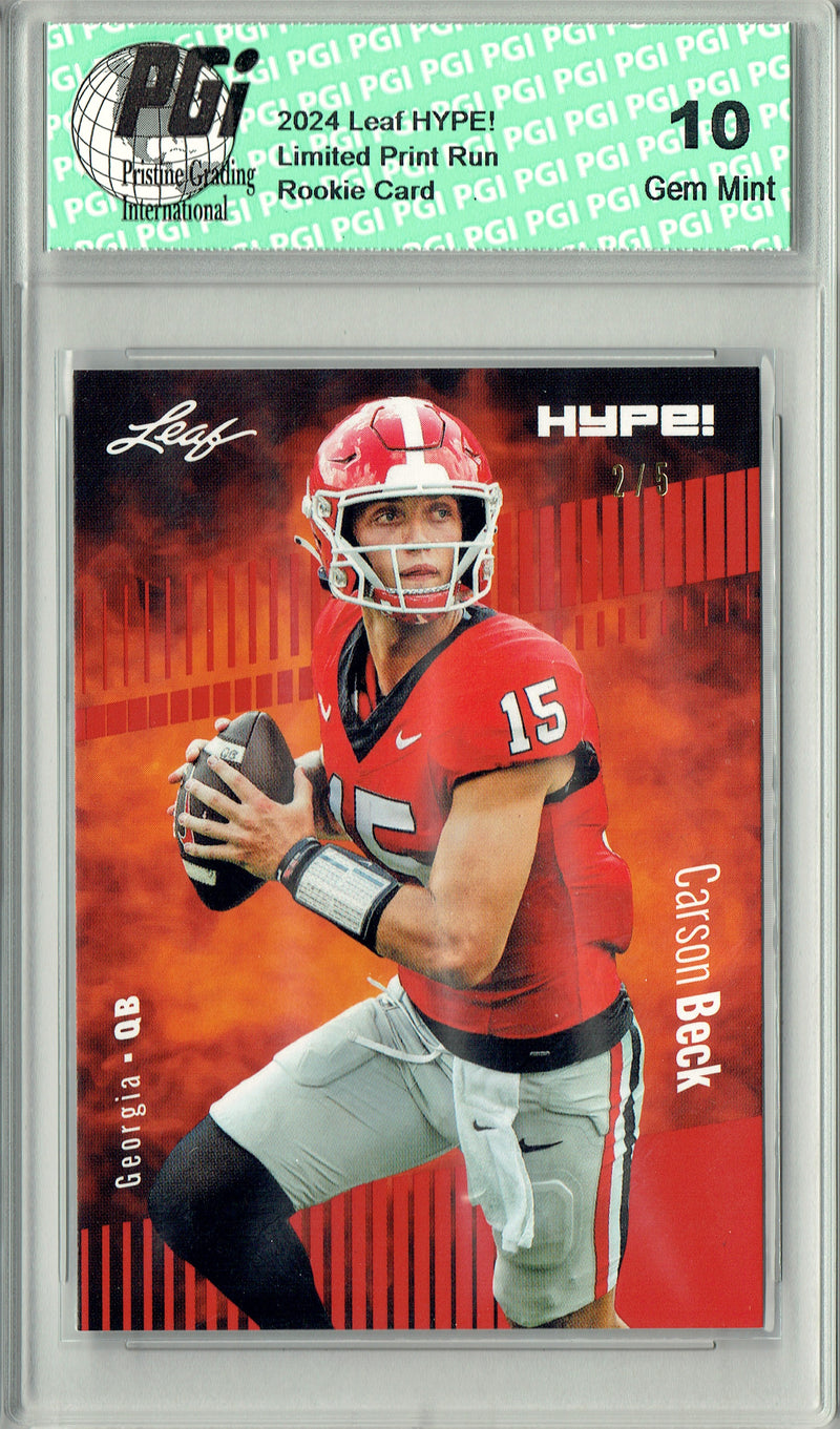 Carson Beck 2024 Leaf HYPE! #139A Red SP 5 Made Rookie Card PGI 10