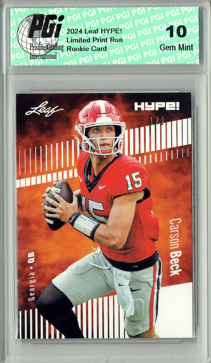 Carson Beck Rookie Card Georgia / Arizona PGI 10 Gem Mint Football Trading Card 2024 Leaf HYPE! #139A White Blank Back 1/1
