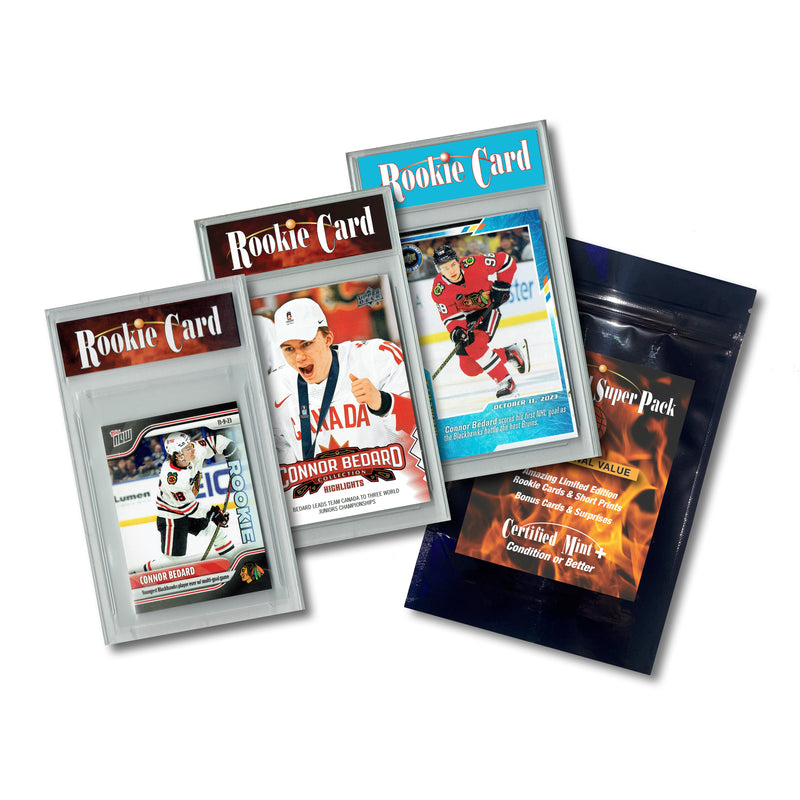 3) Certified Mint+ Connor Bedard 2023 Upper Deck + TN Chicago Blackhawks Rookie Card Lot