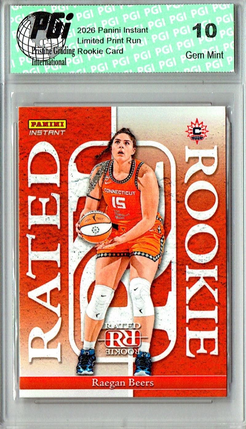 Raegan Beers Rookie Card 2026 Panini Instant #RRR-12 Rated Rookie, PGI 10, Connecticut Sun Basketball