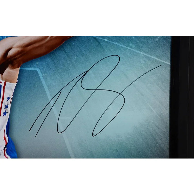 Ben Simmons Signed Basketball UDA Break Through Framed 76ers Autograph Photo #D/123