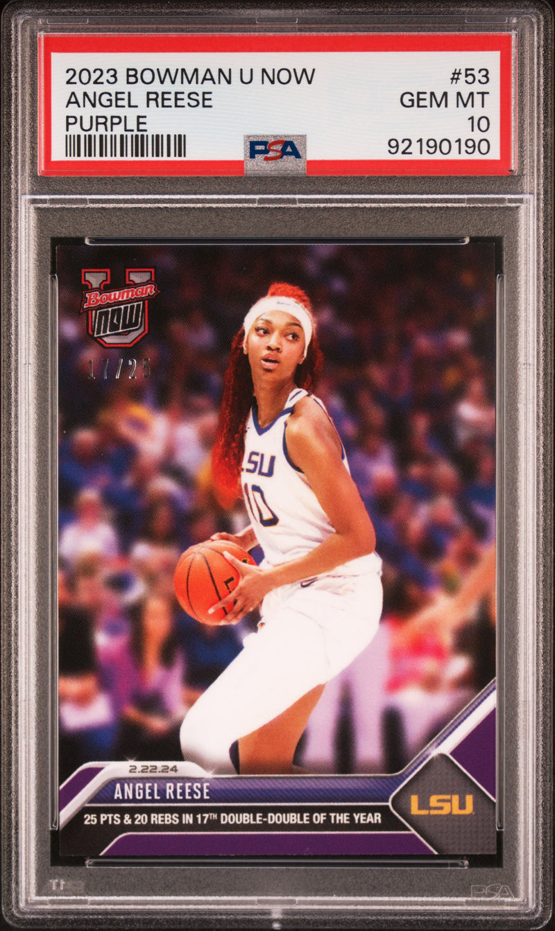 PSA 10 Angel Reese 2023 Bowman University Now #53 Purple SP #17/25 Rookie Card