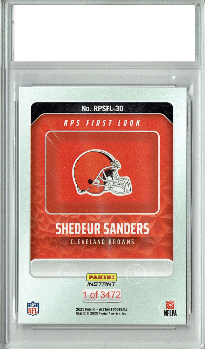 Shedeur Sanders 2025 Panini Instant #RPSFL-30 RPS First Look Rookie Card PGI 10