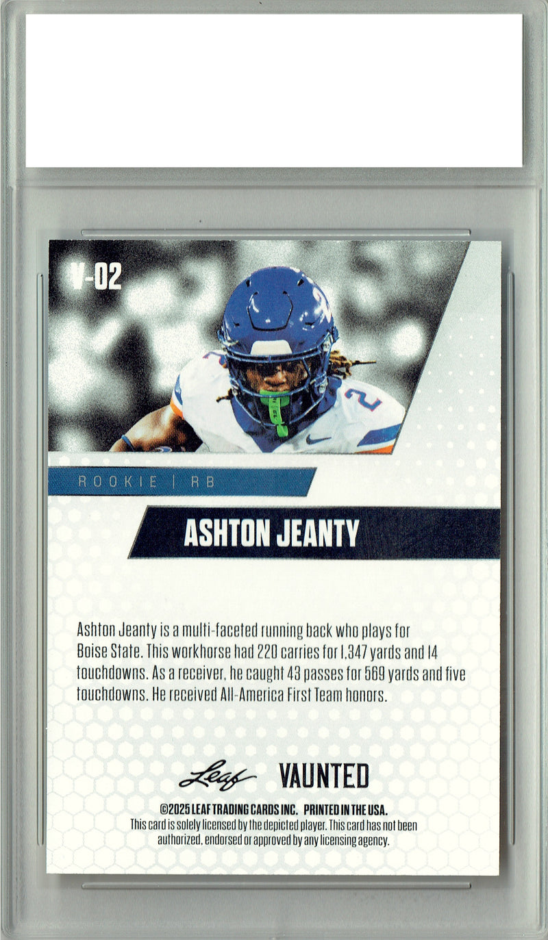 Ashton Jeanty Rookie Card Boise St / Las Vegas PGI 10 Football Trading Card 2025 Leaf Vaunted #V-02 Red 5 Made