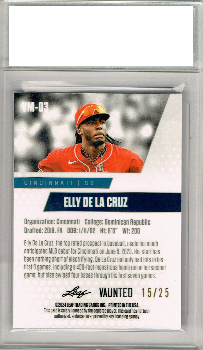 Certified Mint+ Elly De La Cruz 2024 Leaf Vaunted Metal #VM-03 Silver 25 Made Rookie Card Cincinnati Reds