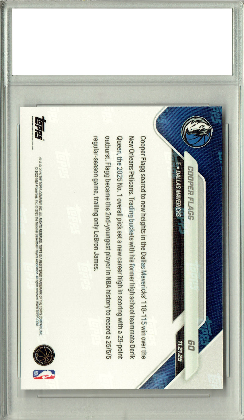 Certified Mint+ Cooper Flagg 2025 NBA Now #60 Career Night Rookie Card Dallas Mavericks