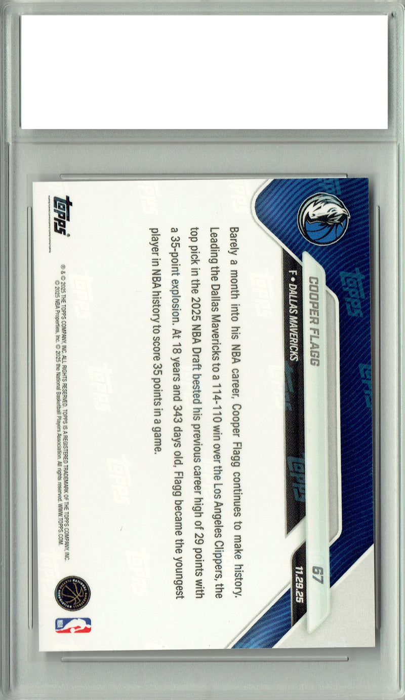 Certified Mint+ Cooper Flagg 2025 NBA Now #67 Youngest w 35 Pt Game Rookie Card Dallas Mavericks