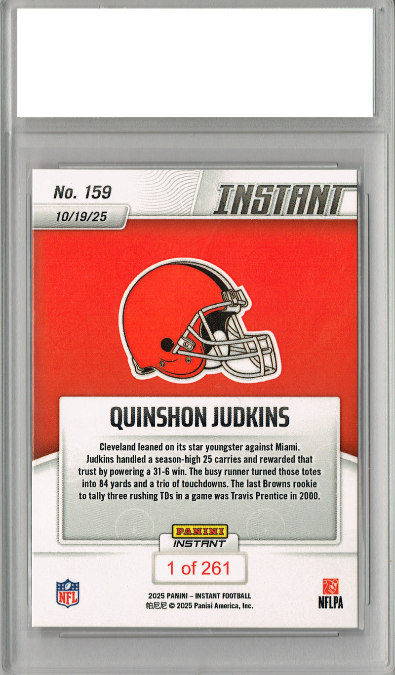 Certified Mint+ Quinshon Judkins 2025 NFL Instant #159 Boosts Browns Rookie Card Cleveland Browns