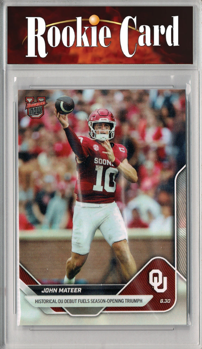 Certified Mint+ John Mateer 2025 Bowman University Now #2 Historic Debut Rookie Card Oklahoma Sooners